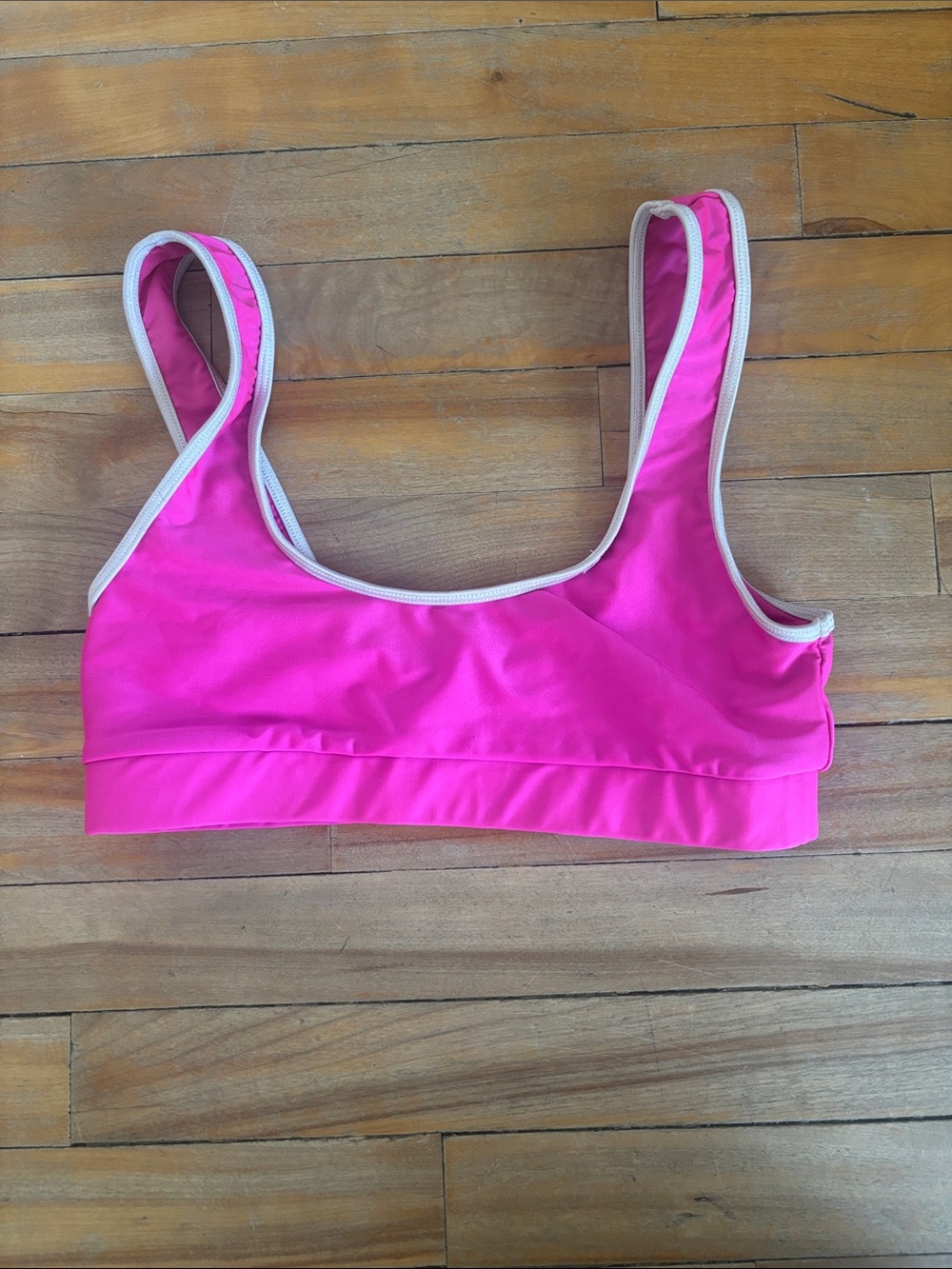 Simons Bright Pink Scoop Neck Swim Top with Contrast Trim